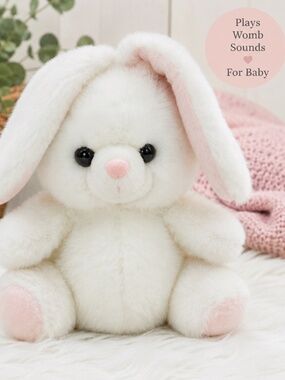 Womb Sounds Baby Soother Vintage DEX Plush Bunny  12" White Rabbit Pink Ears